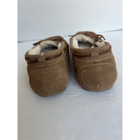 Minnetonka Cally Brown Suede Slip On Faux Fur Lined Bow Flat Slipper Shoes Sz 10 - Picture 7 of 11